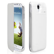 Чехол для Samsung S5 книжка с АКБ 3200mAh белая кожа