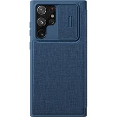 Чехол-книга для Samsung Galaxy S22 Ultra Nillkin синий со шторкой для камеры
