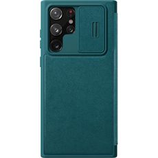 Чехол-книга для Samsung Galaxy S22 Ultra Nillkin зеленый со шторкой для камеры