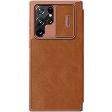 Чехол-книга для Samsung S22 Ultra Nillkin коричневый со шторкой для камеры