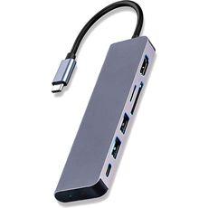 HUB для ноутбука металл 6в1 Type-C 3 port USB2.0 +USB3.0+SD+TF