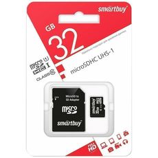 Карта памяти MicroSD 32GB Smart Buy Class 10 UHS-I + SD адаптер