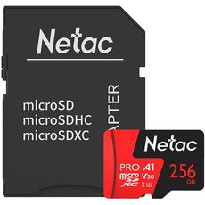 Карта памяти MicroSD 4K 256gb Netac SDXC Class 10 UHS-I ( NT02P500PRO-256G-R ) + SD adapter