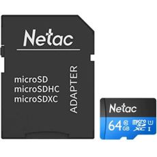 Карта памяти MicroSD 64gb Netac SDXC Class 10 UHS-I ( NT02P500PRO-64G-R ) + SD adapter