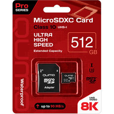 Карта памяти MicroSD 8K 512gb Qumo UHS-1 U3 Pro seria + адаптер SD
