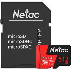 MicroSD 512gb Netac P500 Pro MicroSDXC 512GB Сlass10 UHS-I 100MB/s (NT02P500 PRO-512G-R) + SDadapter