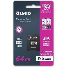 MicroSD 64gb Olmio Extreme XC UHS-I U3 V30 A1 R90mb/c W80mb/c c  