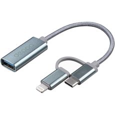 Адаптер-переходник Deppa OTG USB- Type-C -Lightning кабель 15см серый