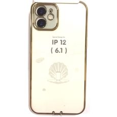 Задняя накладка для iPhone 12 золотой ободок силикон с защитой для камеры