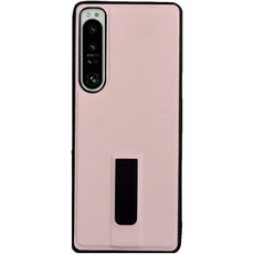 Задняя накладка для Sony Xperia 1 IV розовая кожа с подставкой