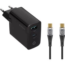 Сетевое зарядное устройство DEPPA 33w USB+Type-C+кабель Quick charger PD черный