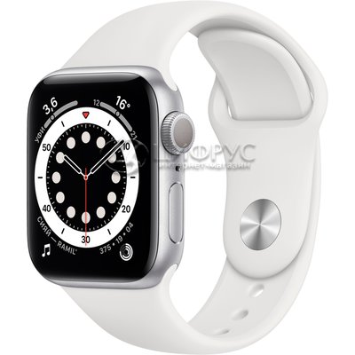 Apple Watch Series 6 GPS 40mm Aluminum Case with Sport Band Silver/White (LL) - Цифрус