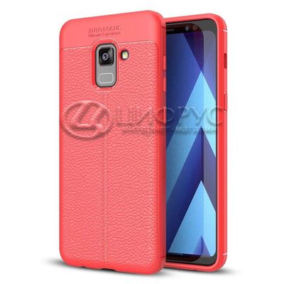 Задняя накладка для Samsung A8+ (2018) красная кожа - Цифрус