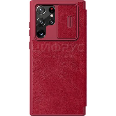 Чехол-книга для Samsung Galaxy S22 Ultra Nillkin красный со шторкой для камеры - Цифрус
