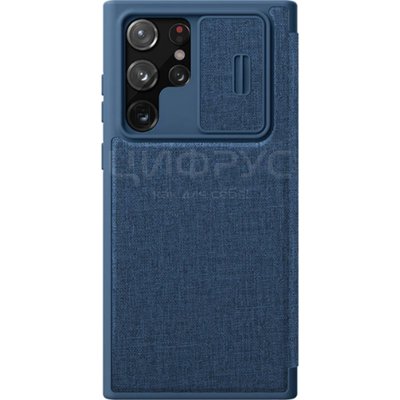 Чехол-книга для Samsung Galaxy S22 Ultra Nillkin синий со шторкой для камеры - Цифрус