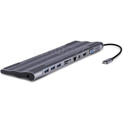 HUB для ноутбука металл STM-11CG 11в1 Type-C (HDMI+USB3.0+USB2.0x2+RJ45+PD+Audio+VGA+TF+SD) - Цифрус