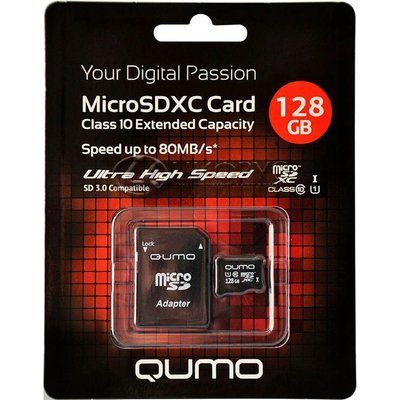   4K MicroSD 128gb Qumo UHS-1 U3.0 10 +  SD - 