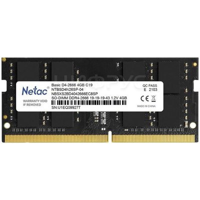 Netac Basics 4 DDR4 2666 SODIMM CL19 single rank, Ret (NTBSD4N26SP-04) () - 