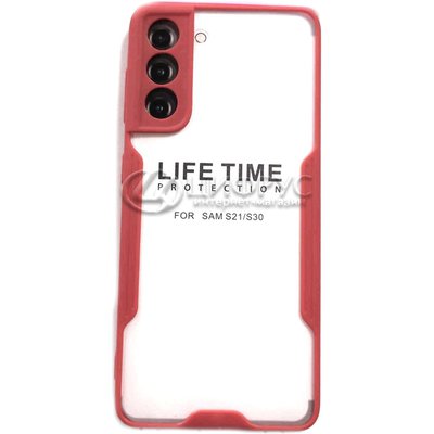 Задняя накладка для Samsung Galaxy S21 красный ободок силикон с защитой для камеры - Цифрус