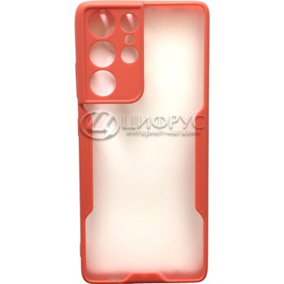 Задняя накладка для Samsung Galaxy S21 Ultra прозрачная с красным Slim Case - Цифрус