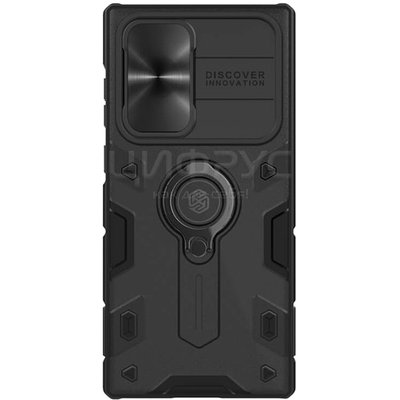 Задняя накладка для Samsung Galaxy S22 Ultra черная Nillkin Противоударная с крышкой для камеры и кольцом - Цифрус