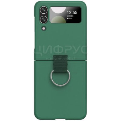 Задняя накладка для Samsung Galaxy Z Flip 4 Silicone Cover зеленая с кольцом - Цифрус