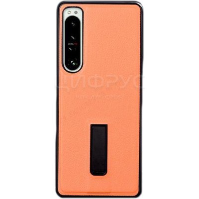 Задняя накладка для Sony Xperia 1 IV оранжевая кожа с подставкой - Цифрус