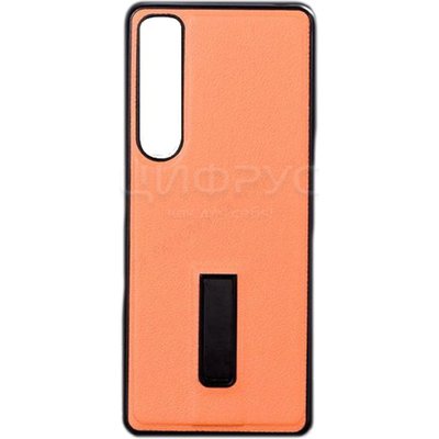 Задняя накладка для Sony Xperia 10 IV оранжевая кожа с подставкой - Цифрус